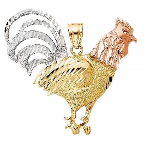 14k Tri-Color Gold Rooster Pendant image 0