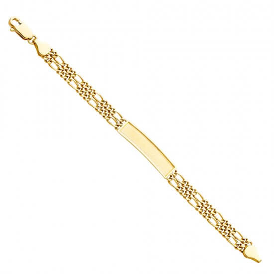 14k Yellow Gold 2L Figaro Junior ID Bracelet 6in image 0