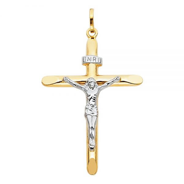 14k Two Tone Gold Crucifix Cross Pendant image 0