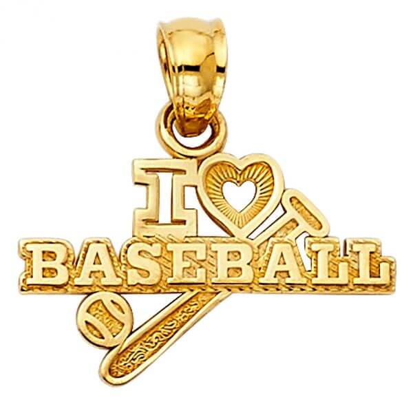 14k Yellow Gold I Love BaseBall Pendant image 0