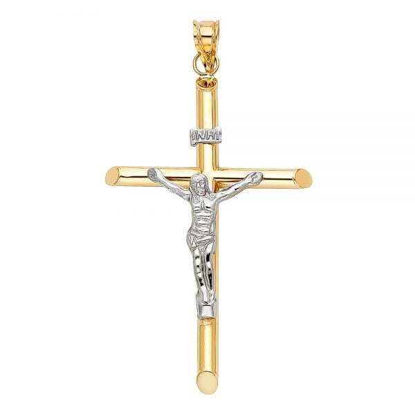 14k Two Tone Gold Crucifix Cross Pendant image 0