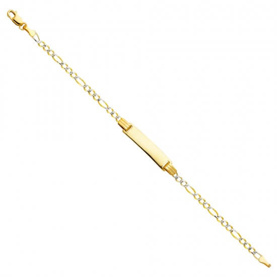 14k Two Tone Gold Figaro Baby ID Bracelet 6in image 0