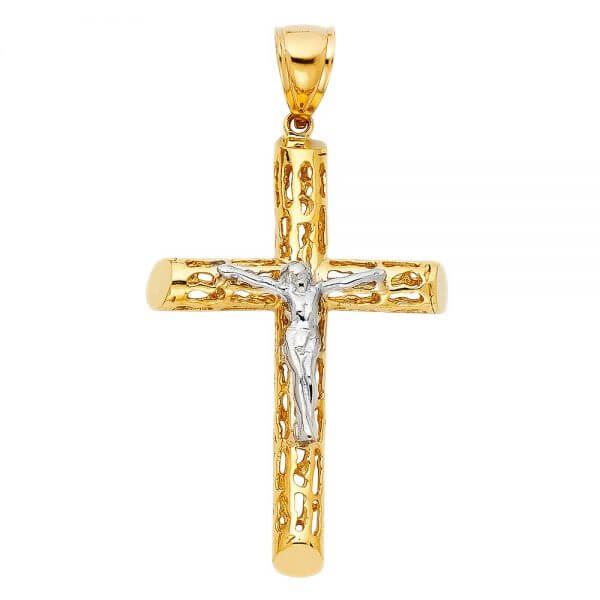 14k Two Tone Gold Crucifix Cross Pendant image 0