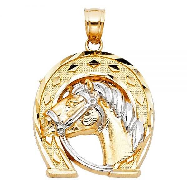 14k Two Tone Gold Lucky Horsehoe Pendant image 0