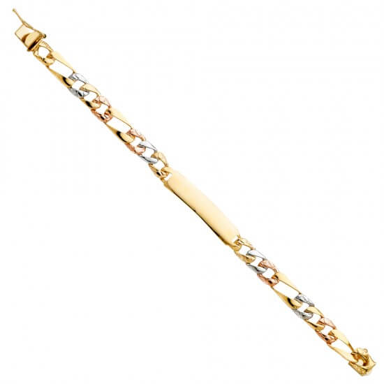 14k Tri-Color Gold 3 Color Stamp Figaro Link Baby ID Bracelet 6in image 0