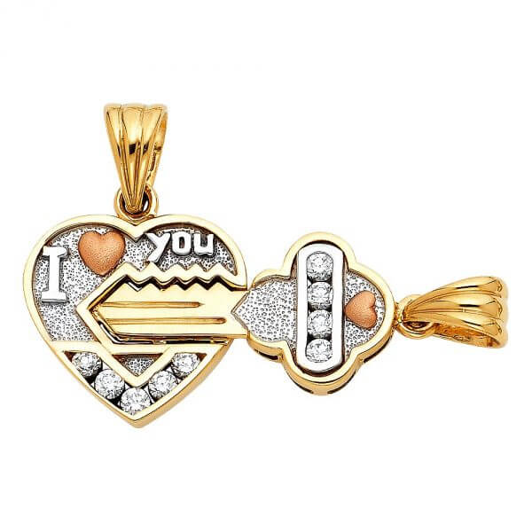 14k Tri-Color Gold Heart & Key Set Pendant image 0