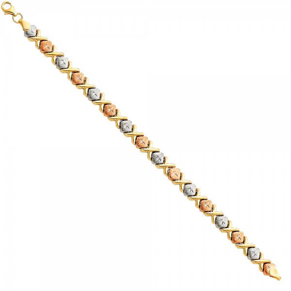 14k Tri-Color Gold 3 Color Light Stampato Bracelet 7.25in image 0