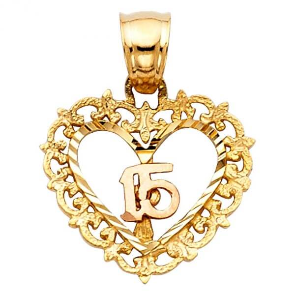 14k Two Tone Gold 15 Years Heart Pendant image 0