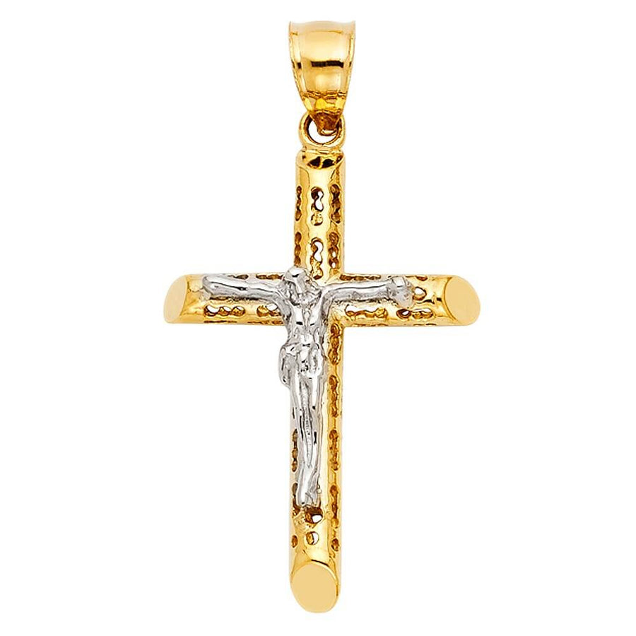 14k Two Tone Gold Crucifix Cross Pendant image 0