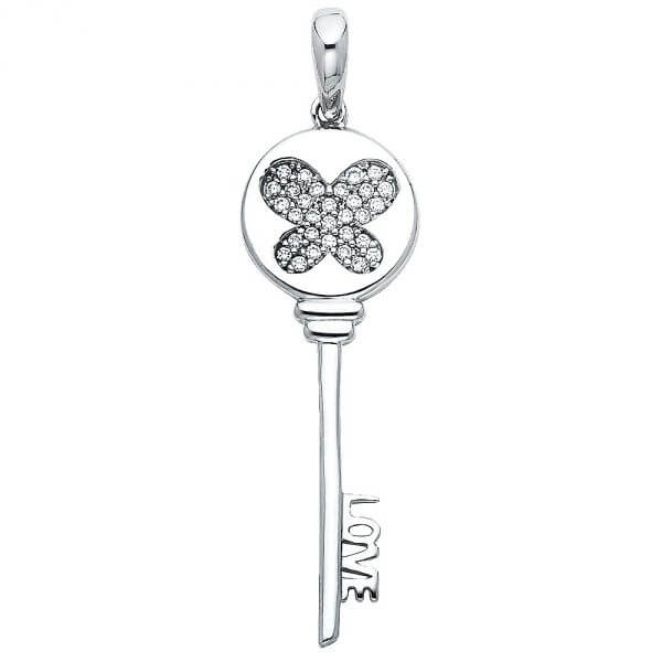 14k White Gold Love Key Pendant image 0