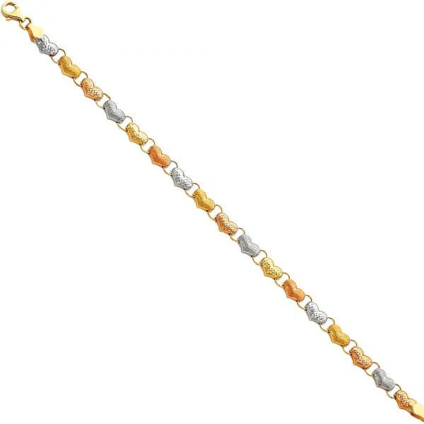 14k Tri-Color Gold 3 Color Light Stampato Bracelet 7.25in image 0