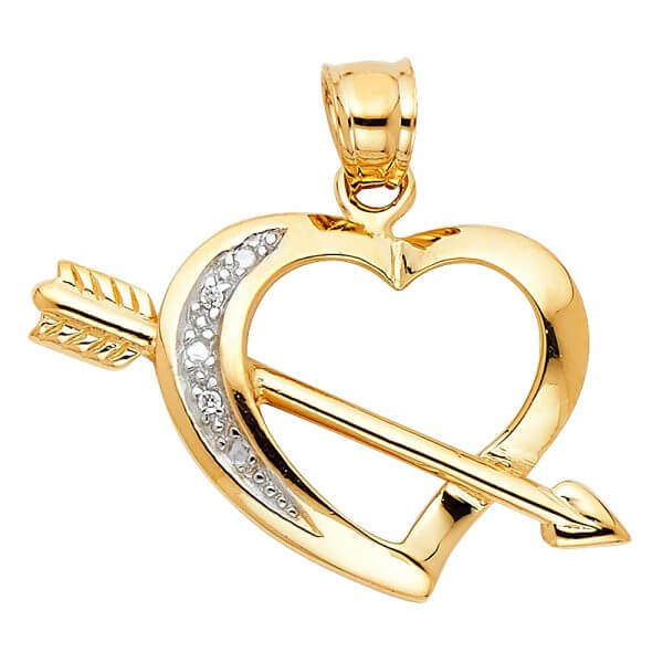 14k Two Tone Gold Heart with Arrow Pendant image 0