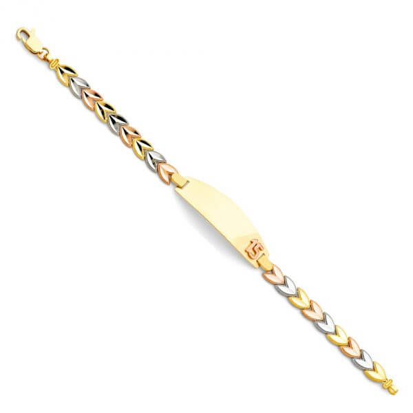 14k Tri-Color Gold 3 Color 15 Years ID Bracelet 7.5in image 0