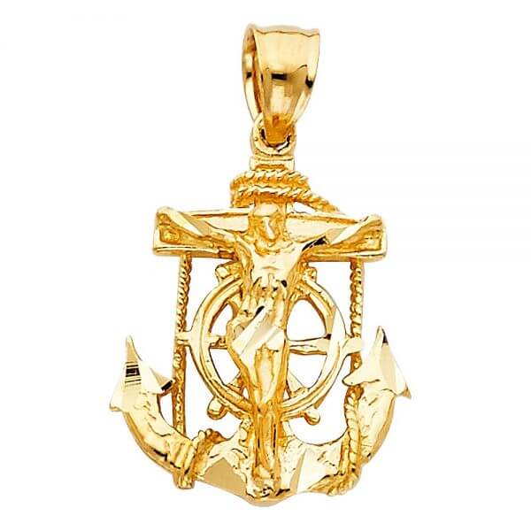 14k Yellow Gold Mariner Religious Crucifix Pendant image 0