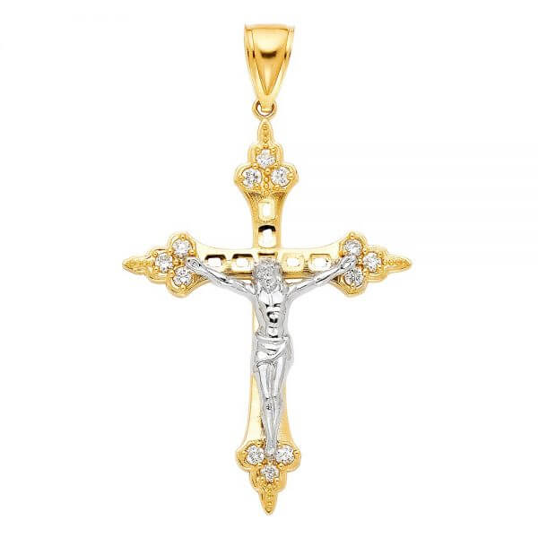 14k Two Tone Gold Crucifix Cross Pendant image 0