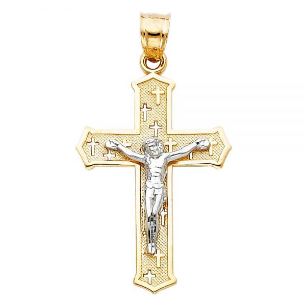 14k Two Tone Gold Crucifix Cross Pendant image 0