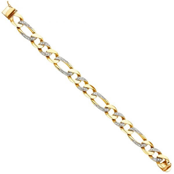 14k Yellow Gold CZ Figaro Link ID Bracelet 8.5in image 0