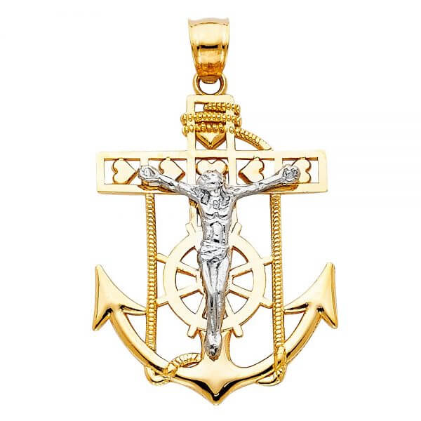 14k Two Tone Gold Jesus Crucifix Anchor Pendant image 0