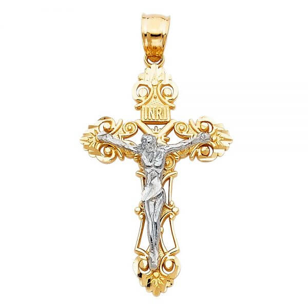 14k Two Tone Gold Crucifix Cross Pendant image 0