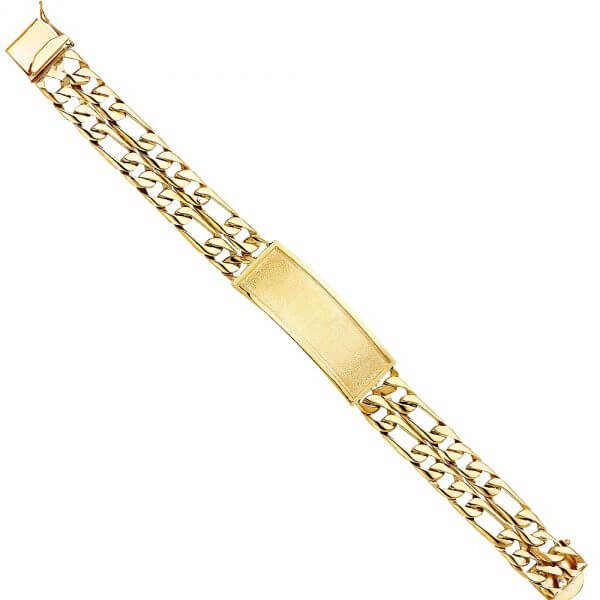 14k Yellow Gold 2L Figaro Link ID Bracelet 8.5in image 0