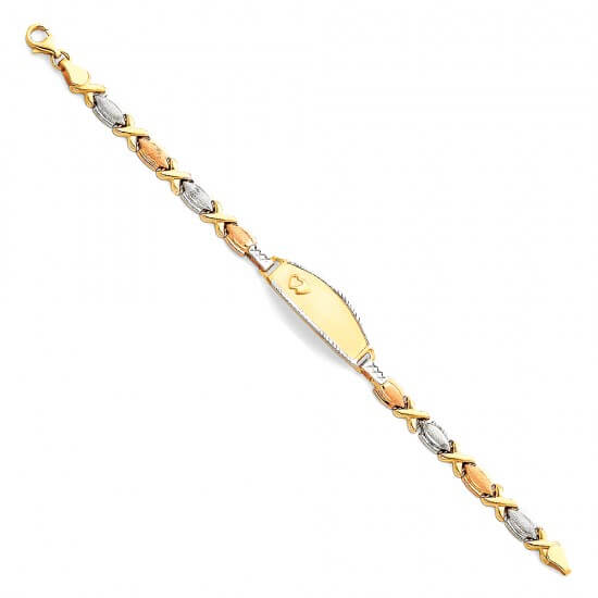 14k Tri-Color Gold 3 Color Light Stampato ID Bracelet 6in image 0