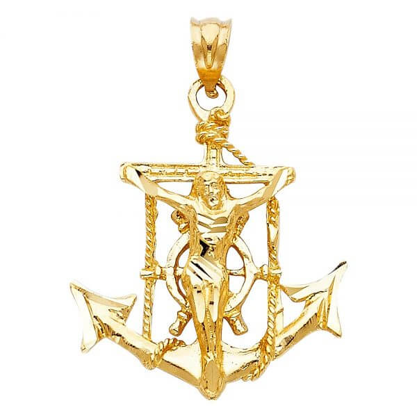 14k Yellow Gold Mariner Religious Crucifix Pendant image 0