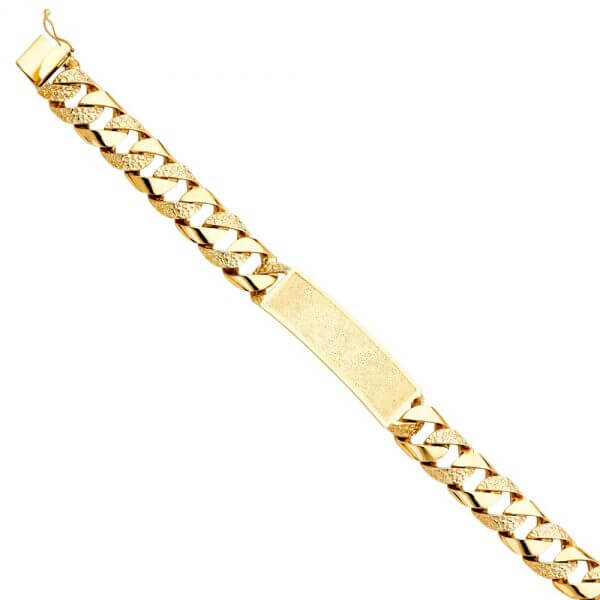 14k Yellow Gold Nugget Cuban Link ID Bracelet 9in image 0