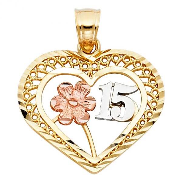 14k Two Tone Gold 15 Years Heart Pendant image 0