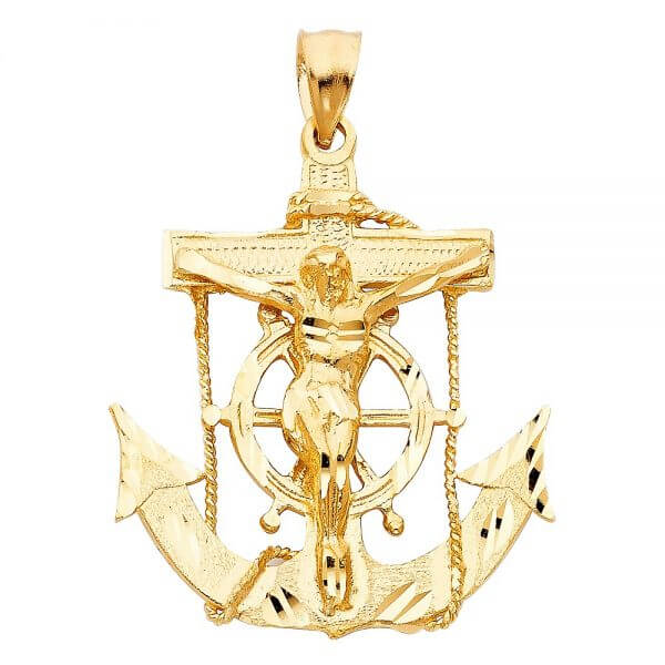 14k Yellow Gold Mariner Religious Crucifix Pendant image 0