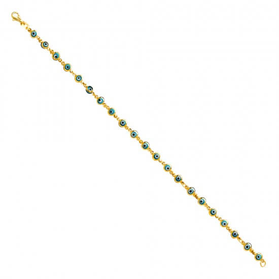 14k Yellow Gold Sky Blue Evil Eye Bracelet 7in image 0