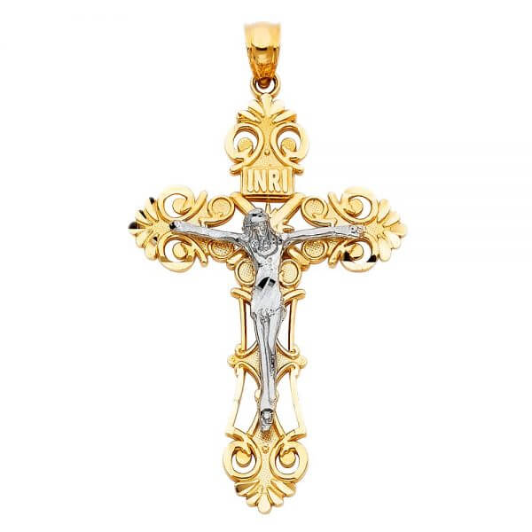 14k Two Tone Gold Crucifix Cross Pendant image 0