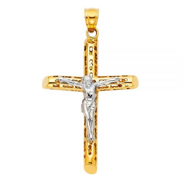 14k Two Tone Gold Crucifix Cross Pendant image 0