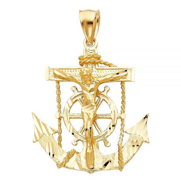 14k Yellow Gold Mariner Religious Crucifix Pendant image 0