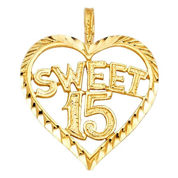 14k Yellow Gold Sweet 15 Heart Pendant image 0