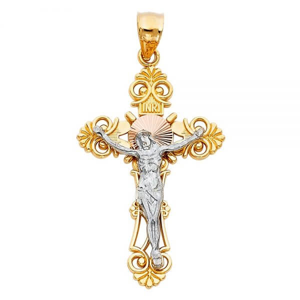 14k Two Tone Gold Crucifix Cross Pendant image 0