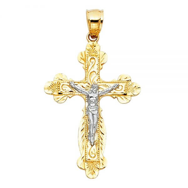 14k Two Tone Gold Crucifix Cross Pendant image 0