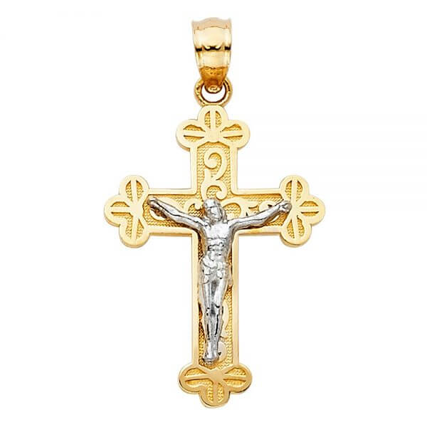 14k Two Tone Gold Crucifix Cross Pendant image 0