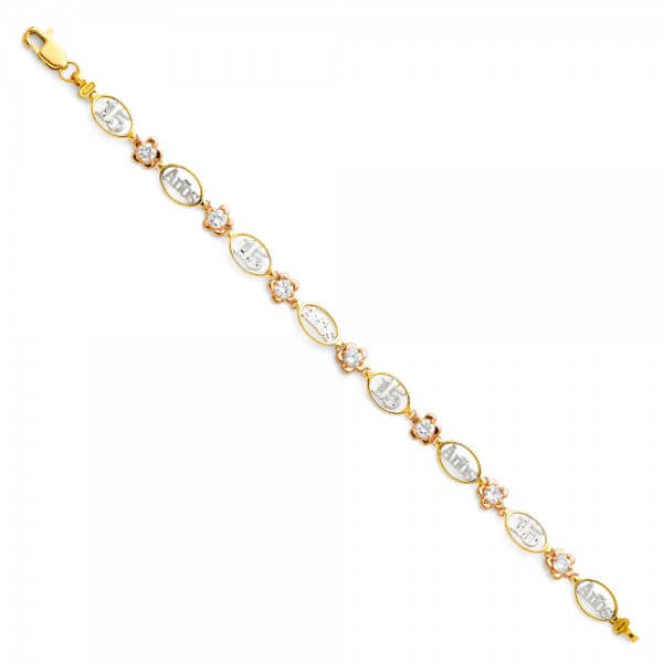 14k Tri-Color Gold 3 Color 15 Years  Bracelet 7.25in image 0