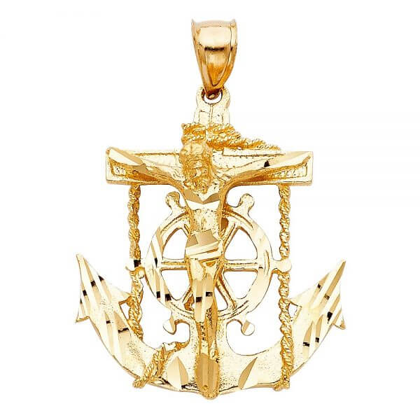 14k Yellow Gold Mariner Religious Crucifix Pendant image 0