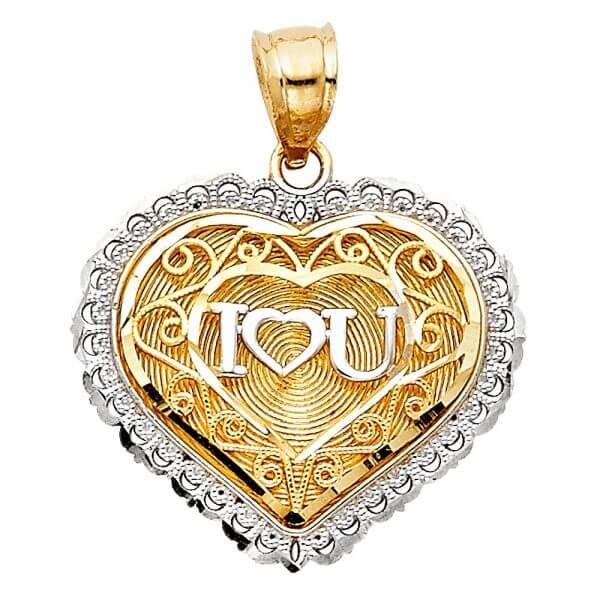 14k Two Tone Gold "I Love You" Heart Pendant image 0