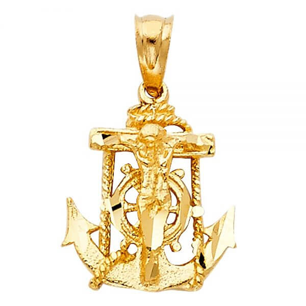 14k Yellow Gold Mariner Religious Crucifix Pendant image 0