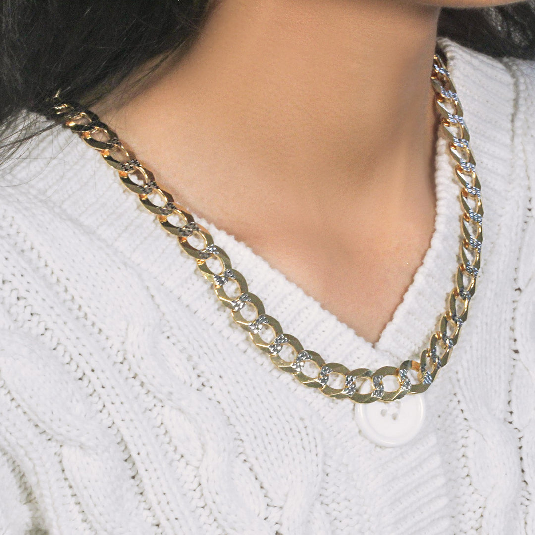 14k Two Tone Gold Pave Curb Chain (12.18 mm)
