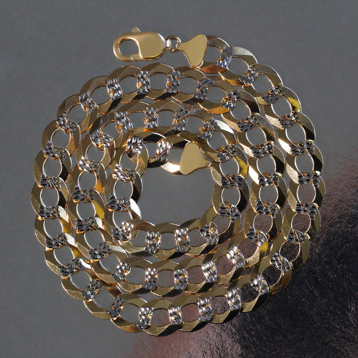 14k Two Tone Gold Pave Curb Chain (12.18 mm)