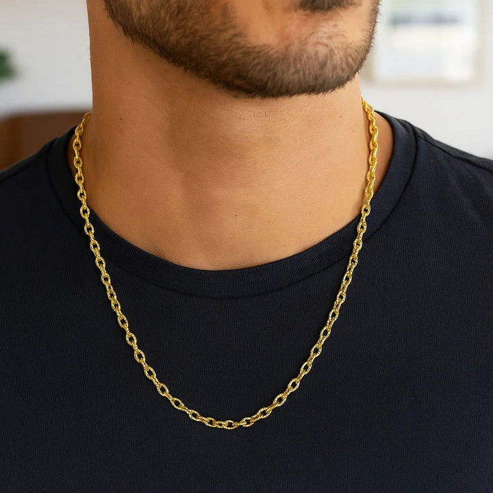 14k Yellow Gold Pendant Chain with Textured Links (3.3 mm)