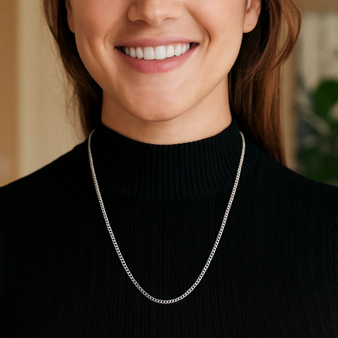 14k White Gold Solid Curb Chain (2.60 mm)