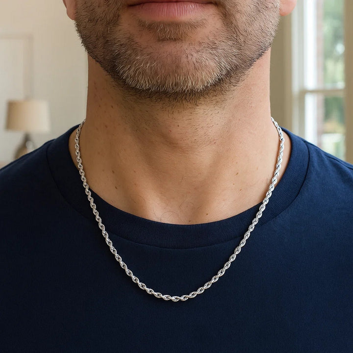 14k White Gold Solid Diamond Cut Rope Chain (3.00 mm)