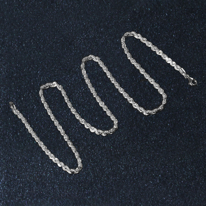 14k White Gold Solid Diamond Cut Rope Chain (3.00 mm)