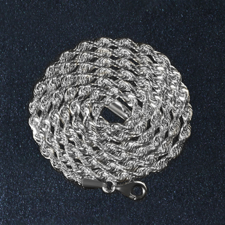 14k White Gold Solid Diamond Cut Rope Chain (3.00 mm)