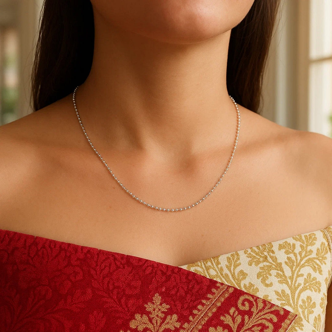 14k White Gold Diamond-Cut Bead Chain (0.90 mm)