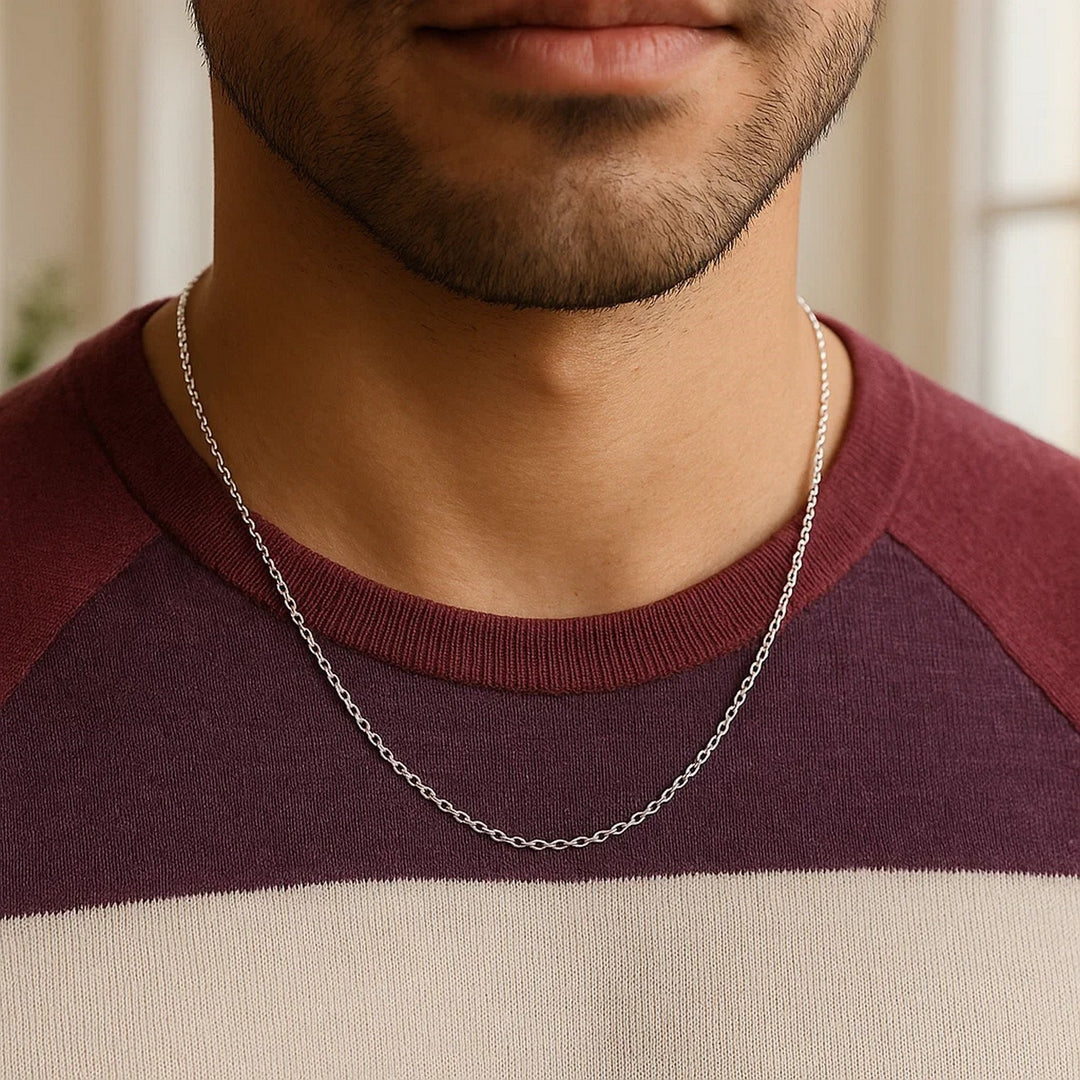 14k White Gold Oval Cable Link Chain (1.20 mm)